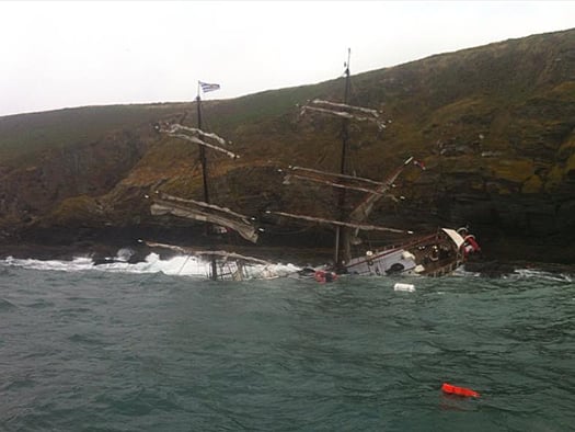 The tall ship Astrid sinking after striking rocks near Kinsale