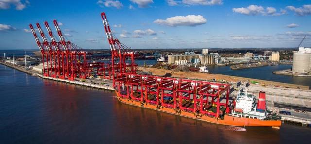 Last batch of giant cranes on board Zhenhua 8 that departed China to be installed at the £400m Liverpool2 container terminal (above) that is due to have a 'formal' opening next month
