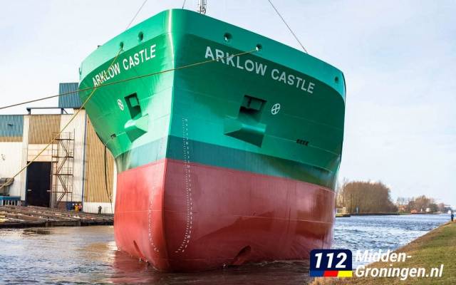 After the launch of newbuild Arklow Castle yesterday in the Netherlands. The third 'C' class cargoship revives a name of a predecessor which notably operated a rare 'container' only service for ASL 