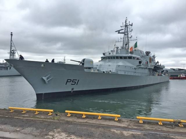 LÉ Róisín departing Haulbowline on Sunday 1 May for the Naval Service's first Mediterranean deployment of 2016
