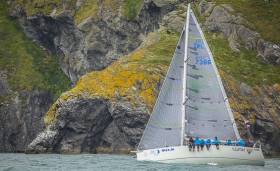Lynx, a Sailing school entry was tenth overall in a fleet of 63–boats in this year&#039;s Volvo Round Ireland race. Above the INSS Reflex 38 sets out on her 700–mile journey off the Wicklow coast. She is now for sale at €60k.