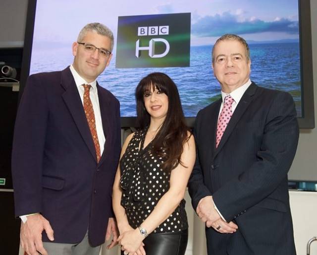 At the launch of BBC HD: Travis Peterson (VP Product Global Eagle Entertainment), Zina Neophytou (VP Out of Home BBC Worldwide) and Graham Douglas (Media & Communications Manager Carnival UK)
