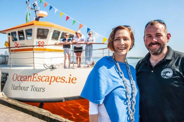 At the launch of a new 72-seater tour boat for the summer season connecting Cobh and Cork City. Afloat adds the tour boat named Cailin Ór has served previous careers involving locations among them the Cliffs of Moher, the Aran Islands and a stint spent in western Scotland. 