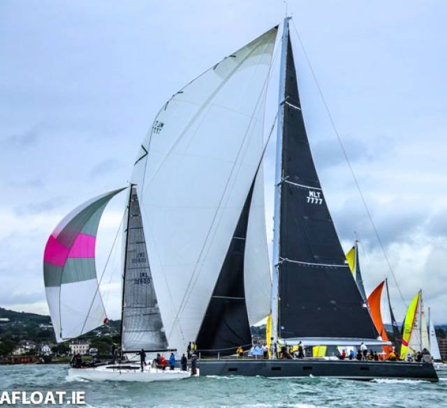 An unlikely pairing…..Paul O’Higgins’ JPK 1080 Rockabill VI and Mick Cotter’s Southern Wind 94 Windfall get cleanly and swiftly away together from the start of the 270-mile Volvo Dun Laoghaire to Dingle Race 2019 on Wednesday evening. Windfall took line honours while defending champion Rockabill VI was the IRC Overall Winner for the second time. It was a credit to the IRC system that the maxi Windfall was 8th overall on handicap in a varied fleet of 41 boats