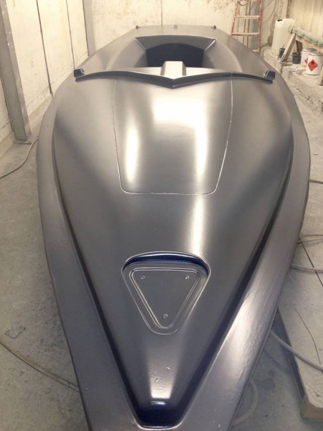 A new Flying Fifteen fordeck plug at the Ovington Boats factory