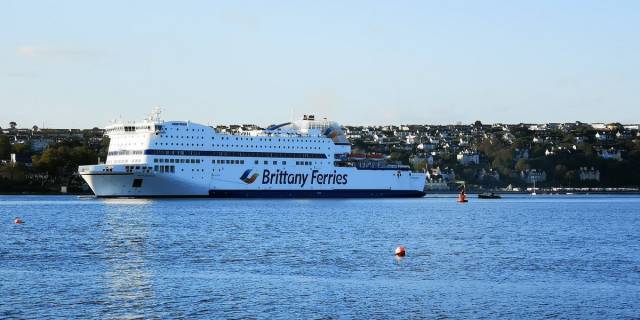 Brexit ferry deal: Brittany Ferries was one of three suppliers which had a UK Government contract to provide extra ferry services AFLOAT adds on the English Channel to the EU through ports in France. Above AFLOAT adds is Brittany Ferries Roscoff-Plymouth serving Armorique (seen here in Cork Harbour) earlier this season having stood in on the Irish route linking Roscoff while flagship Pont-Aven underwent major repairs. 