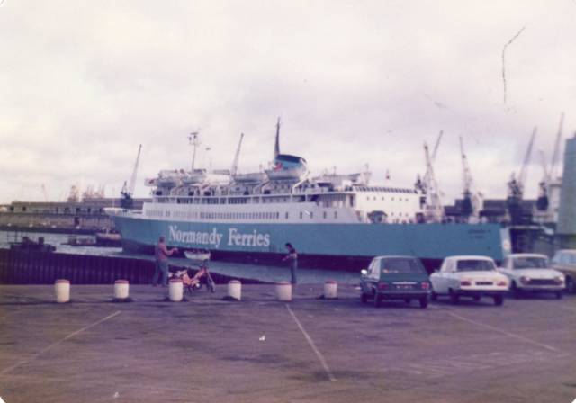 In a troika involving Irish Shipping Ltd, M.V. Leopard (originally in all white livery) began the first ever direct Ireland-mainland continental Europe passenger/car ferry service 50 years ago this month between Rosslare and Le Havre, France. In addition to running later in the winter of 1968 a UK-Iberia-Africa service. Above: the 6,000 tonnes French flagged ferry is seen in 1979 with pale blue colours of P&O Normandy Ferries which acquired the ship three years previously and still operated on the English Channel. Before the ship left northern Europe, she spent a stint on the North Channel for Townsend Thoresen.