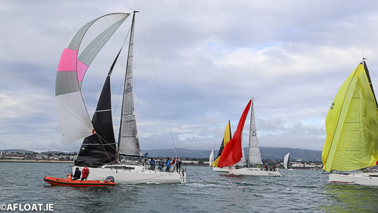 Rockabill VI (pink stripe on spinnaker) leads the overall points for the Irish ISORA prize prize in 2020