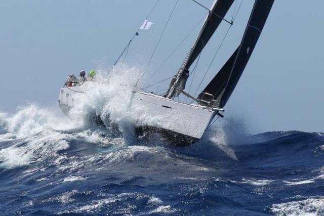 Pata Negra cresting it. Despite wholesale spinnaker destruction, thank to experiencing a lot of miles on this point of the sailing, the Howth-chartered boat has been able to hold second place in Class 1 in the RORC Caribbean 600
