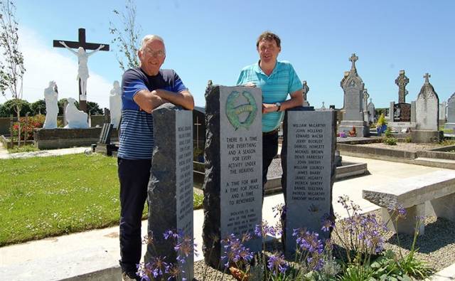 Jim Crowley and Tony McCarthy of The Barryroe and Courtmacsherry History Group at the memorial In Lislevane Cemetery