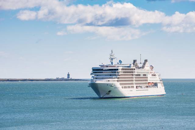 Making a maiden 'Irish' visit, newbuild Silver Muse at anchor off Dunmore East yesterday. The flagship of ultra-luxury operator Silversea Cruises is today visiting Cork Harbour 