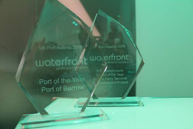 The Irish Sea Port of Barrow in Cumbria, north-west England wins a trophy for the UK Port of the Year Award held in London 