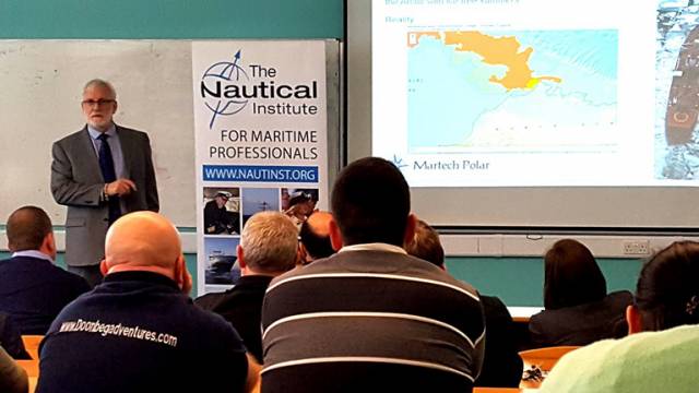 President of the Nautical Institute Captain David 'Duke' Snider speaking at the National Maritime College