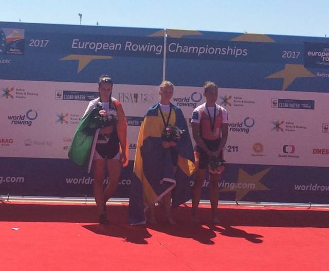 Denise Walsh with her silver medal. Emma Fred took gold and Patricia Merz bronze