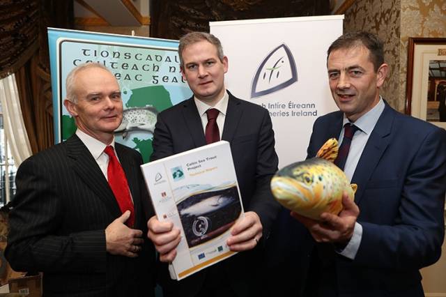 Pictured were Dr Willie Roche, Senior Research Officer at Inland Fisheries Ireland, Minister Sean Kyne T.D. and Dr Cathal Gallagher, Head of Research at Inland Fisheries Ireland at the launch of the Celtic Sea Trout Project.