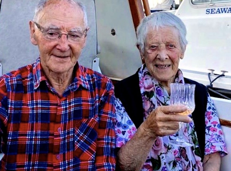 Happy Anniversary! Neville and Jean Maguire quietly celebrate 69 years of marriage on board their motor-cruiser in Howth Marina. Photo: Judith Malcolm