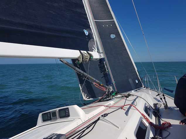 Aboard White Mischief flying her 3Di Main and Code 2 Jib