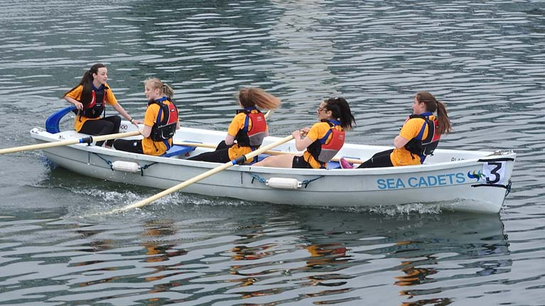 Bangor Sea Cadets Junior girls rowing team winning at District Regatta