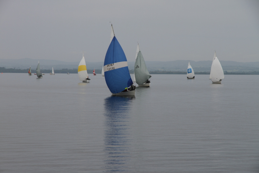 Boats becalmed on Lough Erne yesterday at the J24 Nationals