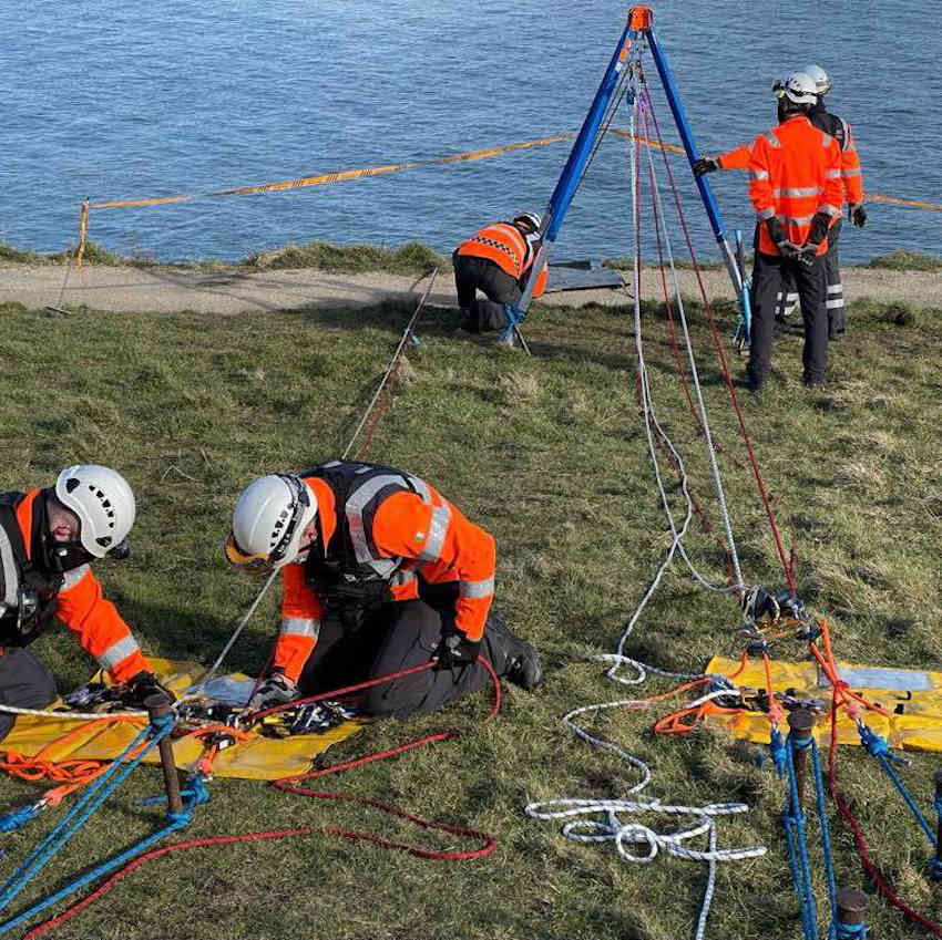 Howth Coast Guard’s cliff rescue team set up for a descent