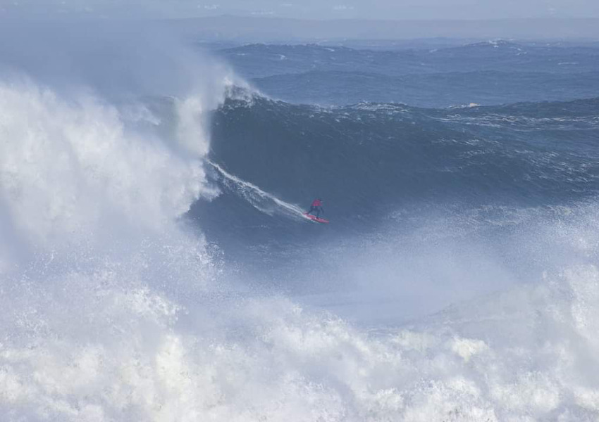A surfer rides a large wave at Mullaghmore, Co Sligo on Wednesday (Noel Fitzpatrick/Met Éireann)