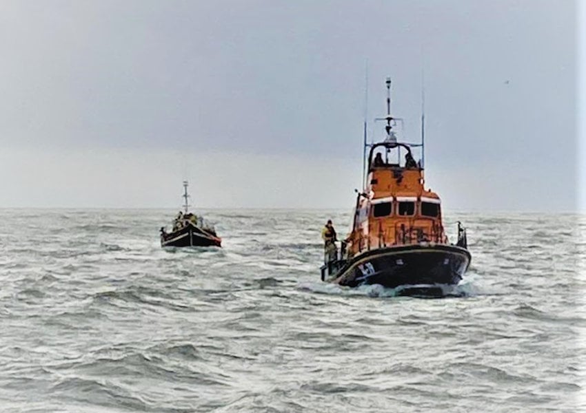 Arklow RNLI’s all-weather lifeboat Ger Tigchlearr taking a stricken fishing vessel under tow | Photo: RNLI/Arklow