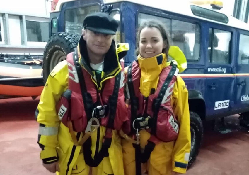 Aisling Cox with her dad and fellow crew member Kieran (Photo: RNLI/Arranmore)