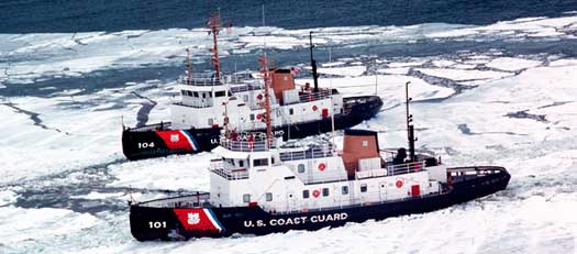 US ICE BREAKERS CLEARING ICE FOR SHIPS IN THE GREAT LAKES