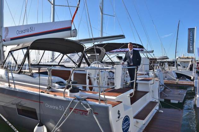 Bj Marine's James Kirwan onboard the Oceanis 51.1 on show at Beneteau's stand at the Southampton Boat Show