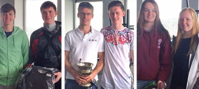 RS200 winners at Greystones Sailing Club: Pictured (centre) are Rs 200 Southern Champions - Frank and Son Kevin O'Rourke, (left) RS 200 Junior champions, Mike O'Dea and Sean Hynes and  third overall, CAYC's Jocelyn Hill and Katie Kane