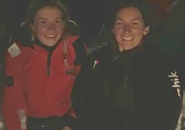 Record smiles: Cat Hunt (left) and Pam Lee dockside in Greystones early this morning after setting a new Round Ireland record. See vid below