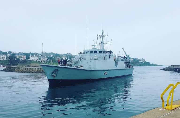 Minehunter HMS Ramsey arrives into Bangor Harbour on Belfast Lough