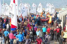 Competitors at the pre–race briefing for the 41st All Ireland Inter-Schools Sailing Regatta at Sutton Dinghy Club