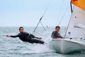 A 420 dinghy competing in Royal Cork Yacht club&#039;s &#039;At Home&#039; Regatta. Scroll dow for Photo Gallery