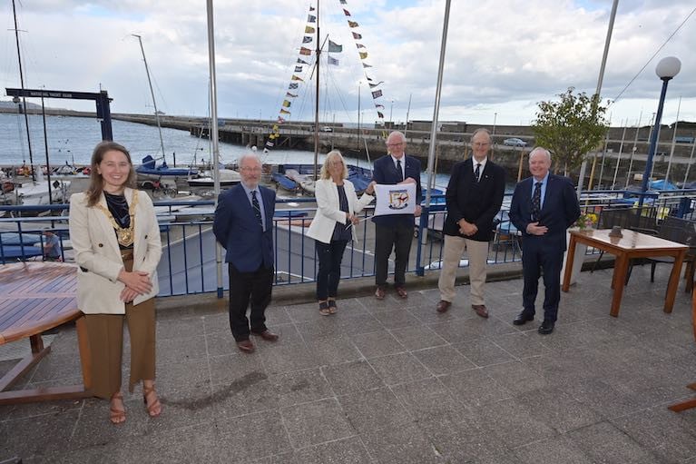 Dun Laoghaire Rathdown Council Caothaoirleach Una Power with Dun Laoghaire Harbour Yacht Club Commodore&#039;s celebrating National YC 150th Race Day