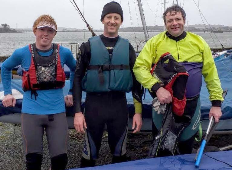 Three of the six sailors that braved the storm. Left to right- Article author Chris Bateman, Arthur O&#039;Connor, Robin Bateman. Out of picture- Barry O&#039;Connor, James Long, Ronan Kenneally.