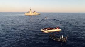 At the scene of the rescue operation, LE Eithne off the coast of Libya