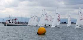 A race start at the 420 Nationals at Howth Yacht Club