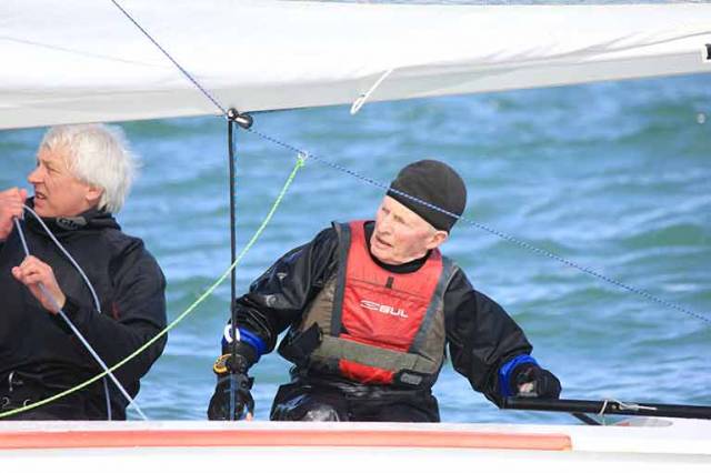 80–year–old Louis Smyth (right) sailing his Fireball with crew Glen Fischer