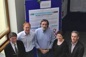 Beaufort Marine Awards principle Investigators Prof Tom Cross, Dr Stephen Hynes, Prof Dave Reid, Prof Fiona Regan and Prof Alan Dobson at the Sea Change Researchers Workshop at the Marine Institute as part of SeaFest 2016