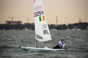 Finn Lynch is sailing fast in the light and shifty conditions in Miami 