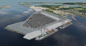CGI of the Port of Cork&#039;s €85m development to expand cargoship capacity facilities at Ringaskiddy terminal located in lower Cork Harbour which is now also to include an enlarged Customs Building given the likelihood of a hard Brexit 