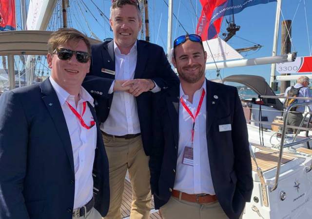 Francis Roche (left), Ross O'Leary (centre) and Joss Walsh on the Jeanneau yacht stand in Southampton