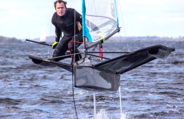David Kenefick from Royal Cork foiling in his Moth on Lough Ree at the weekend