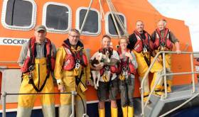 Courmacsherry’s lifeboat crew with the rescued setter