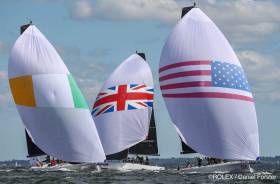 Anthony O&#039;Leary&#039;s Ireland team (left) seeks the lead at the Rolex New York Yacht Club Invitational Cup in Irish designed IC37s
