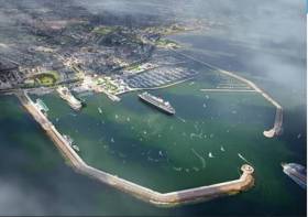 An artist&#039;s impression provides an idea of what cruise ships might look like arriving into Dun Laoghaire harbour
