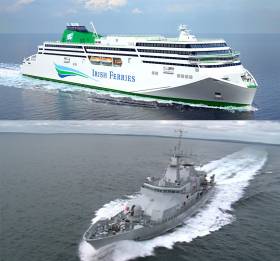 Top - the new Irish Ferries William Butler Yeats and above the Navy&#039;s new patrol vessel William Butler Yeats