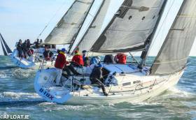 The Beneteau 43.7 Black Velvet (Leslie Parnell) to weather of the X35 D-Tox (Paddy McSwiney) in the third race of the DBSC Turkey Shoot