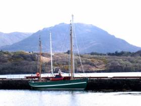 Aigh Vie at Letterfrack Pier in Connemara, making final preparations to sail for the Isle of Man